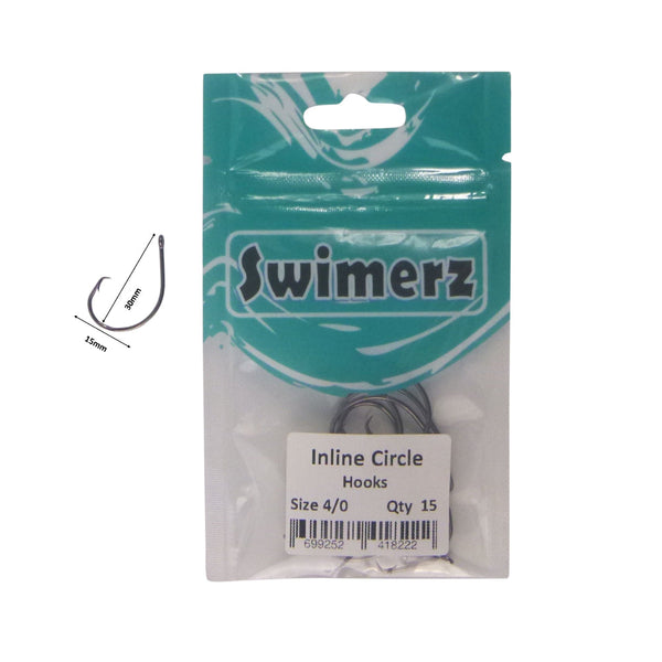 Swimerz 4/0 Inline Circle Hook Black Nickel Qty 15 Hooks