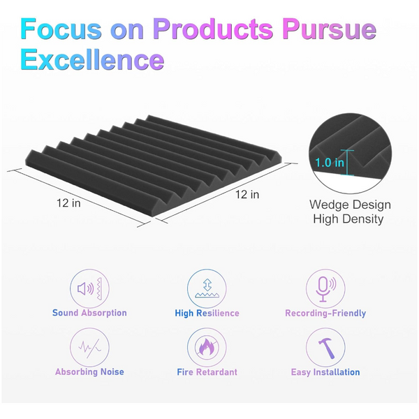 Jber Acoustic Panels Foam Wedges 48Pcs 30X30x2.5Cm Soundproof Wall Black&Red Acoustic Treatments