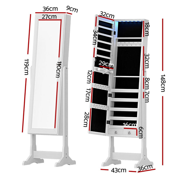Artiss Jewellery Cabinet Mirror Free Standing Jewellery Holders & Organisers
