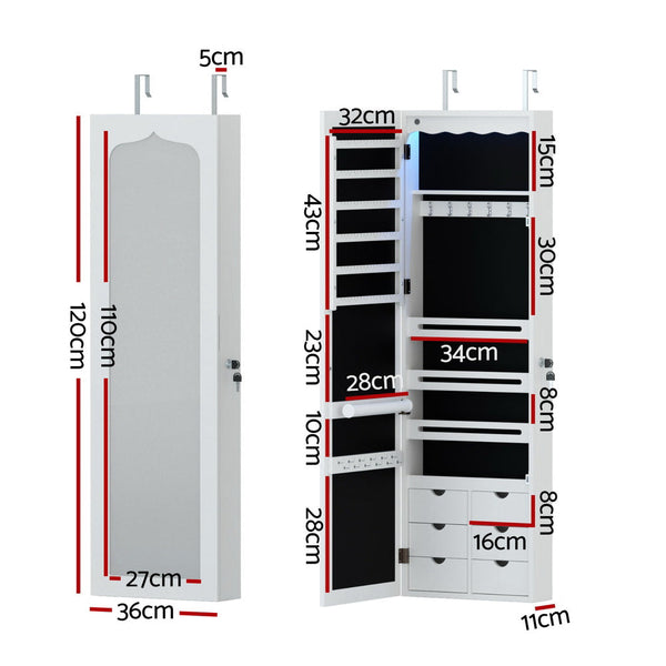 Artiss Jewellery Cabinet Led Mirror Lockable Mirrors