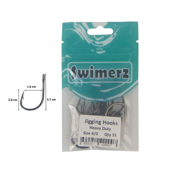 Swimerz 4/0 Heavy Duty Jigging Hooks 15 Pack Baits & Lures