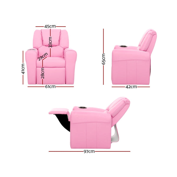 Keezi Kids Recliner Chair Pu Leather Sofa Lounge Couch Children Armchair Pink Kids Sofas Armchairs
