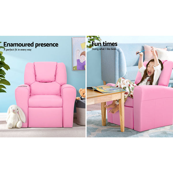 Keezi Kids Recliner Chair Pu Leather Sofa Lounge Couch Children Armchair Pink Kids Sofas Armchairs