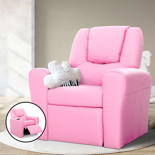 Keezi Kids Recliner Chair Pu Leather Sofa Lounge Couch Children Armchair Pink Kids Sofas Armchairs