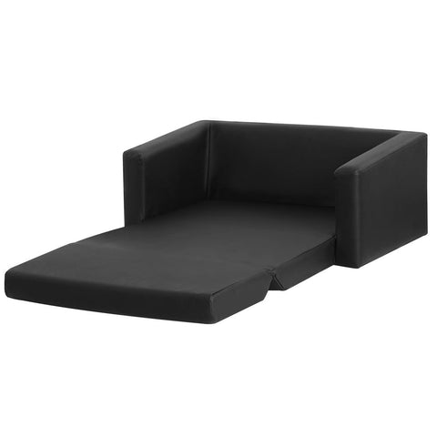 Keezi Kids Sofa 2 Seater Children Flip Open Couch Pu Leather Armchair Black Kids Sofas Armchairs