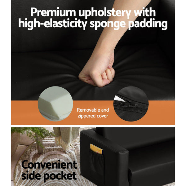 Keezi Kids Sofa 2 Seater Children Flip Open Couch Pu Leather Armchair Black Kids Sofas Armchairs