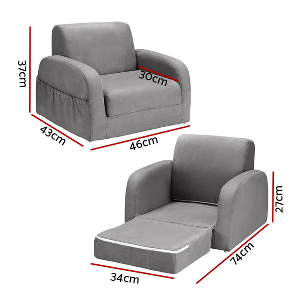 Keezi Kids Sofa 1 Seater Children Flip Open Couch Lounger Armchair Soft Grey Kids Sofas Armchairs