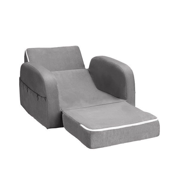 Keezi Kids Sofa 1 Seater Children Flip Open Couch Lounger Armchair Soft Grey Kids Sofas Armchairs