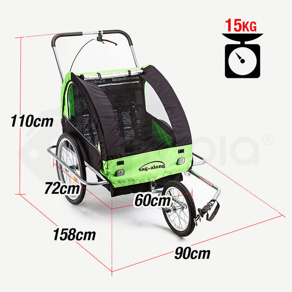 Tag Along Kids Bike Trailer Bicycle Pram Stroller Children Jogger Green Trailers