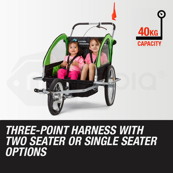 Tag Along Kids Bike Trailer Bicycle Pram Stroller Children Jogger Green Trailers