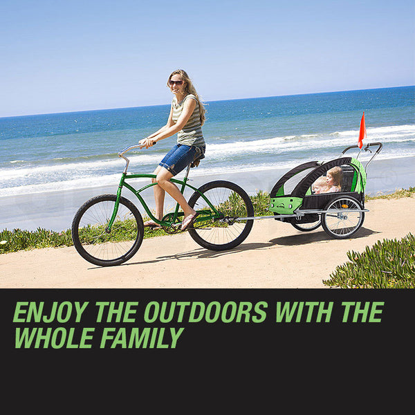 Tag Along Kids Bike Trailer Bicycle Pram Stroller Children Jogger Green Trailers