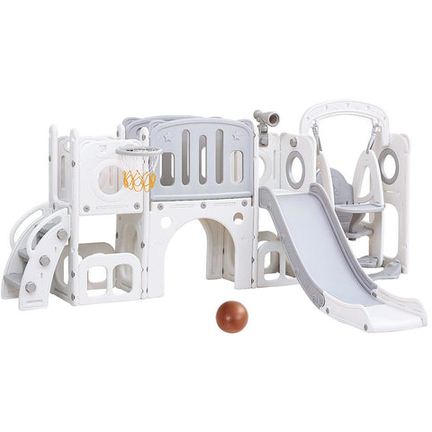 Keezi Kids Slide Swing Set Basketball Hoop Ring Football Outdoor Toys 132Cm Grey Outdoor Swings