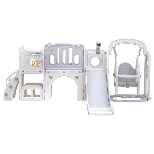 Keezi Kids Slide Swing Set Basketball Hoop Ring Football Outdoor Toys 132Cm Grey Outdoor Swings