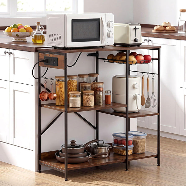 Artiss 3 Tier Kitchen Rack With 2 Power Outlets & 6 Hooks 90Cm Racks & Holders