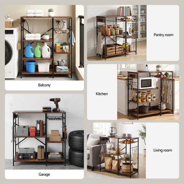 Artiss 3 Tier Kitchen Rack With 2 Power Outlets & 6 Hooks 90Cm Racks & Holders
