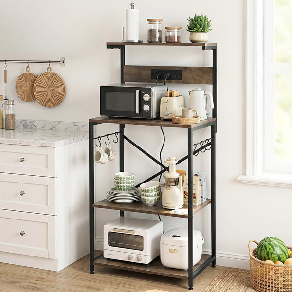 Artiss 4 Tier Kitchen Rack With 2 Outlets & 6 Hooks Racks & Holders