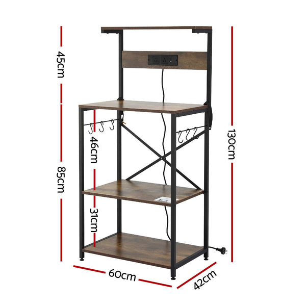 Artiss 4 Tier Kitchen Rack With 2 Outlets & 6 Hooks Racks & Holders