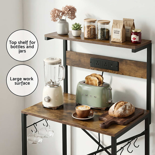 Artiss 4 Tier Kitchen Rack With 2 Outlets & 6 Hooks Racks & Holders