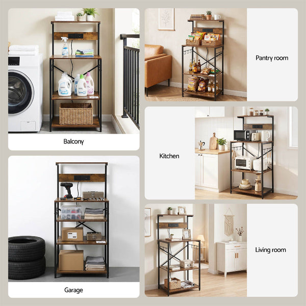 Artiss 4 Tier Kitchen Rack With 2 Outlets & 6 Hooks Racks & Holders