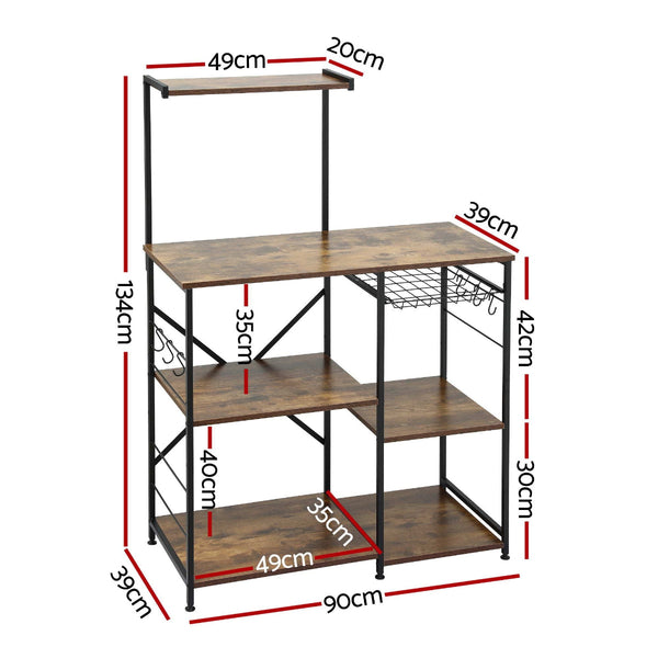 Artiss 4 Tier Kitchen Rack With Pull Out Basket And Hooks Racks & Holders