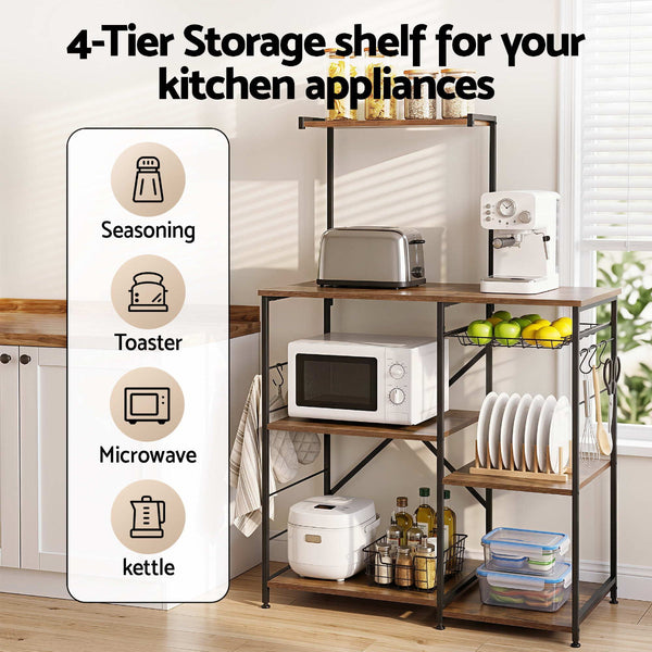Artiss 4 Tier Kitchen Rack With Pull Out Basket And Hooks Racks & Holders