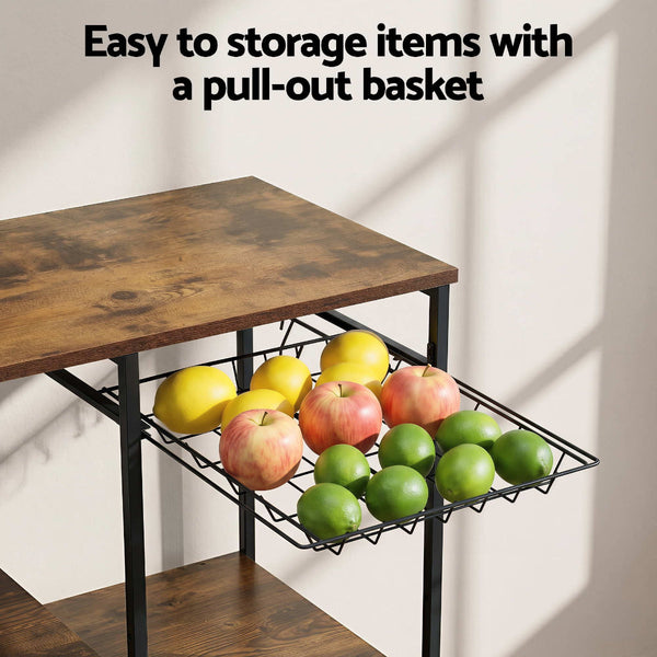 Artiss 4 Tier Kitchen Rack With Pull Out Basket And Hooks Racks & Holders
