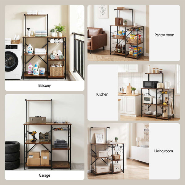 Artiss 4 Tier Kitchen Rack With Pull Out Basket And Hooks Racks & Holders