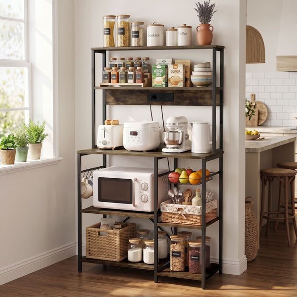Artiss 5 Tier Kitchen Rack With Power Outlets 90Cm Wide Racks & Holders