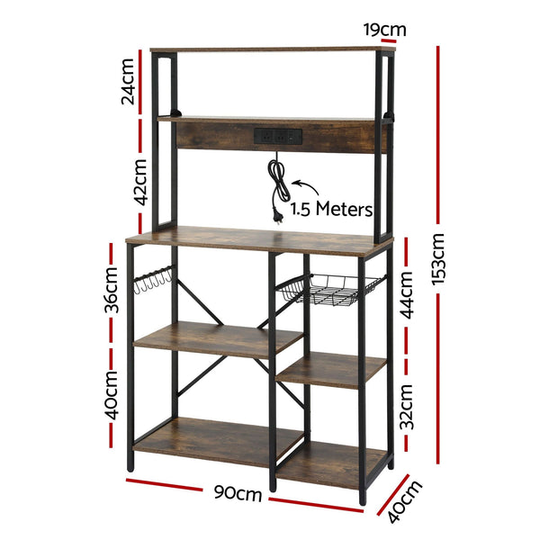 Artiss 5 Tier Kitchen Rack With Power Outlets 90Cm Wide Racks & Holders