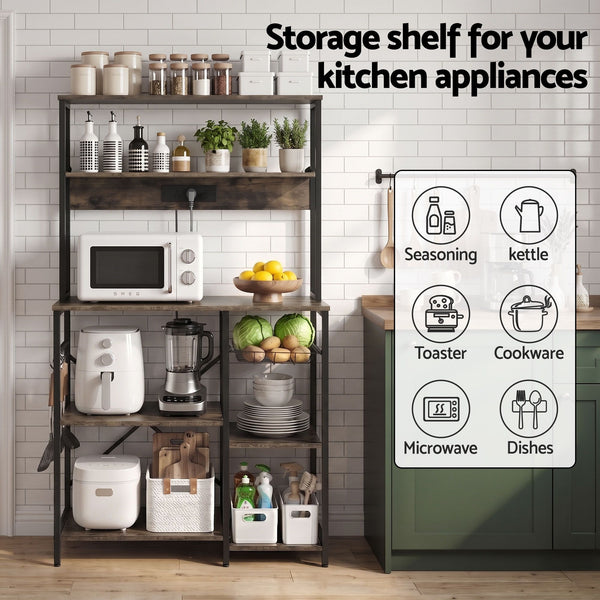 Artiss 5 Tier Kitchen Rack With Power Outlets 90Cm Wide Racks & Holders