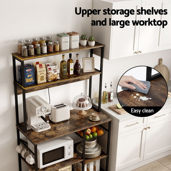 Artiss 5 Tier Kitchen Rack With Power Outlets 90Cm Wide Racks & Holders