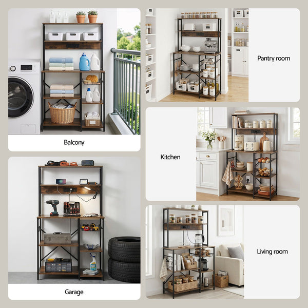 Artiss 5 Tier Kitchen Rack With Power Outlets 90Cm Wide Racks & Holders