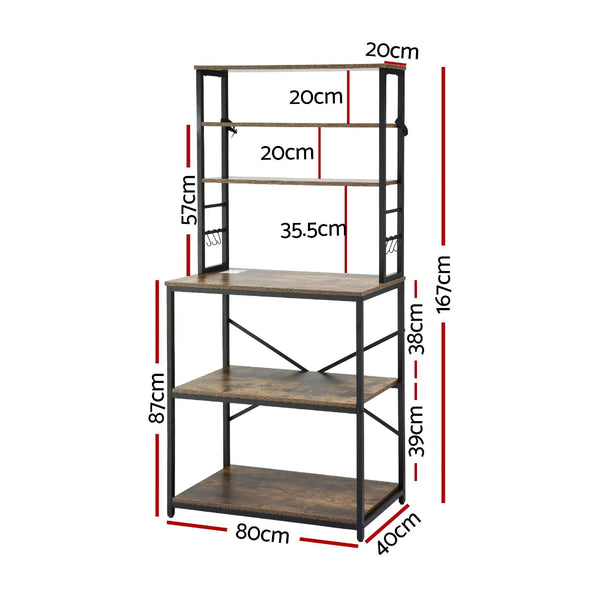 Artiss 6 Tier Kitchen Rack With Hooks 80Cm X 167Cm Black Brown Racks & Holders