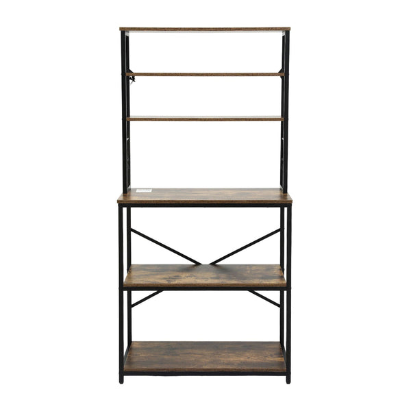 Artiss 6 Tier Kitchen Rack With Hooks 80Cm X 167Cm Black Brown Racks & Holders