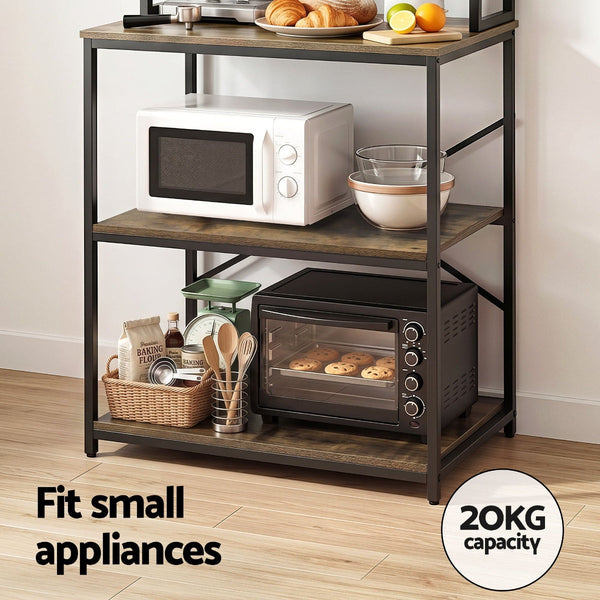 Artiss 6 Tier Kitchen Rack With Hooks 80Cm X 167Cm Black Brown Racks & Holders