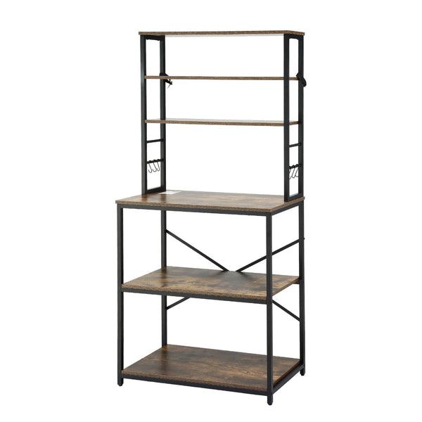Artiss 6 Tier Kitchen Rack With Hooks 80Cm X 167Cm Black Brown Racks & Holders