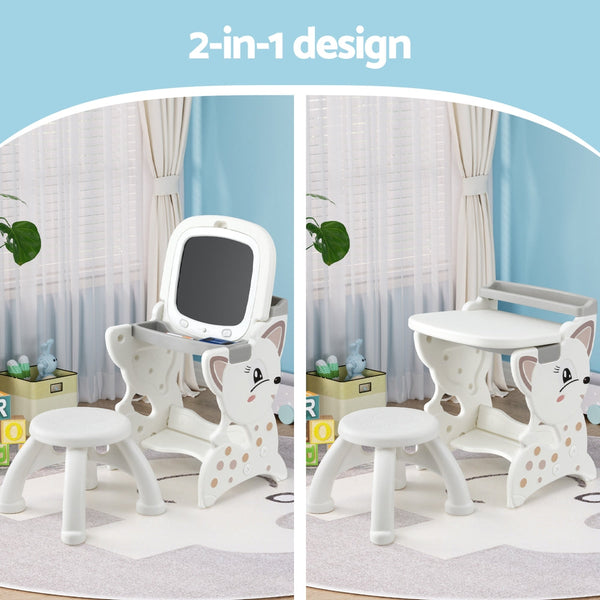 Keezi Kids Table And Chair Set 2 In 1 Easel Desk Stool W/ Lcd Writing Tablet Kids Play Table & Chair Sets