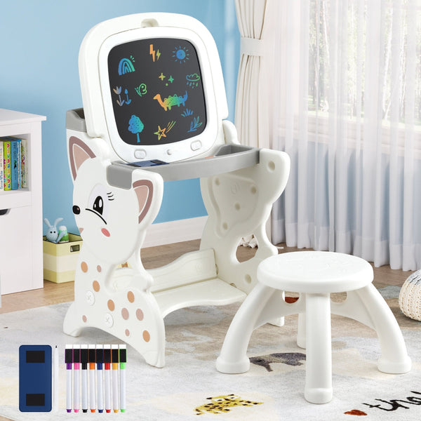 Keezi Kids Table And Chair Set 2 In 1 Easel Desk Stool W/ Lcd Writing Tablet Kids Play Table & Chair Sets