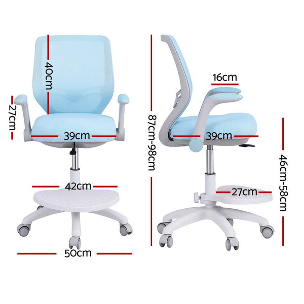 Keezi Kids Ergonomic Study Chair Adjustable W/ Wheels Footrest Blue Office Chairs