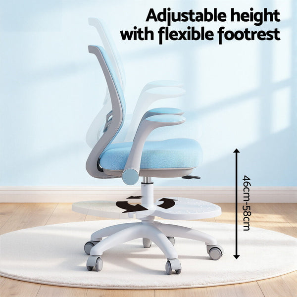 Keezi Kids Ergonomic Study Chair Adjustable W/ Wheels Footrest Blue Office Chairs