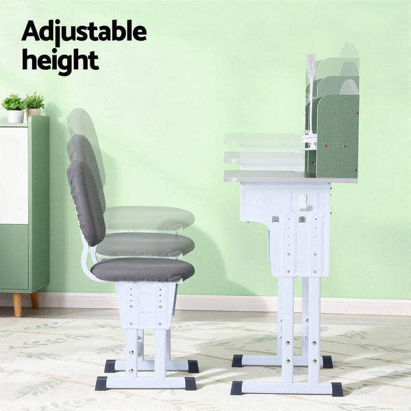 Keezi Kids Study Desk Chair Set Adjustable Ergonomic Table Led Lamp Green Home Office Desks