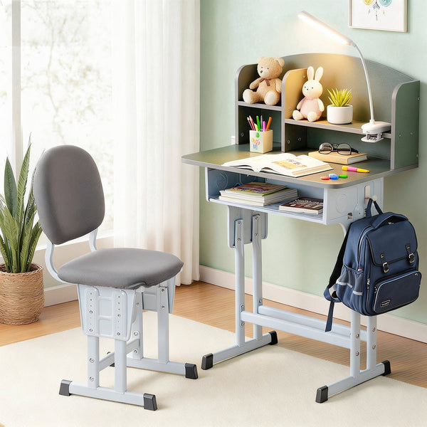 Keezi Kids Study Desk Chair Set Adjustable Ergonomic Table Led Lamp Green Home Office Desks