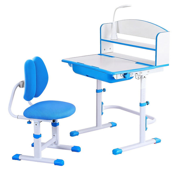 Keezi Kids Study Desk Chair Set Adjustable Ergonomic Table Led Lamp Blue Home Office Desks
