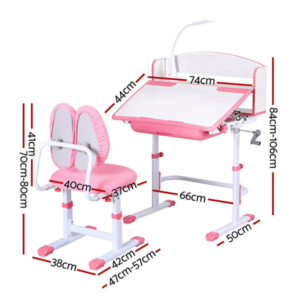 Keezi Kids Study Desk Chair Set Adjustable Ergonomic Table Led Lamp Pink Home Office Desks