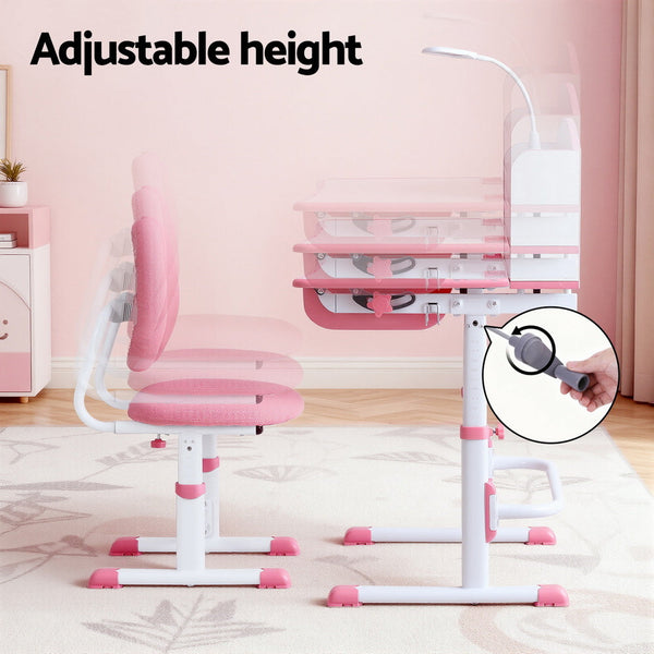 Keezi Kids Study Desk Chair Set Adjustable Ergonomic Table Led Lamp Pink Home Office Desks