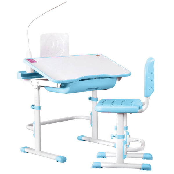 Keezi Kids Table And Chair Set Adjustable Study Desk W/ Led Lamp Reading Blue Kids Play Table & Chair Sets