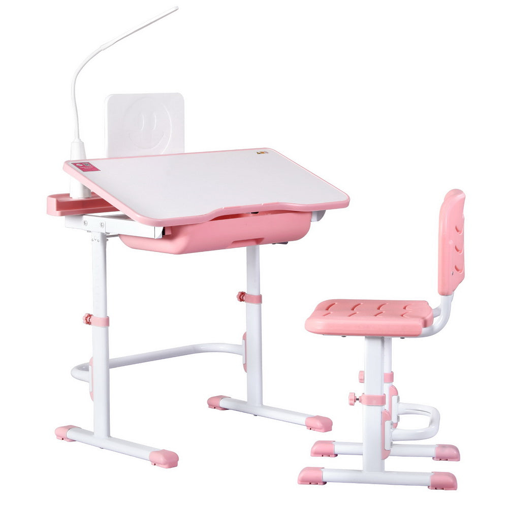 Keezi Kids Table And Chair Set Adjustable Study Desk W/ Led Lamp Reading Pink Kids Play Table & Chair Sets