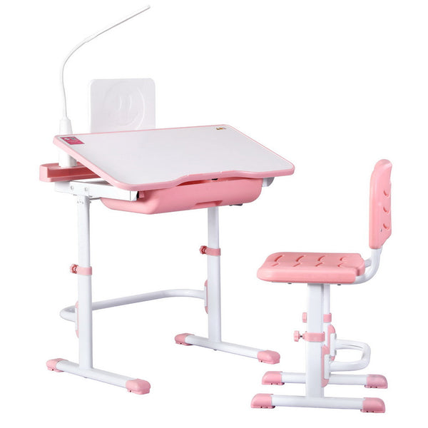 Keezi Kids Table And Chair Set Adjustable Study Desk W/ Led Lamp Reading Pink Kids Play Table & Chair Sets