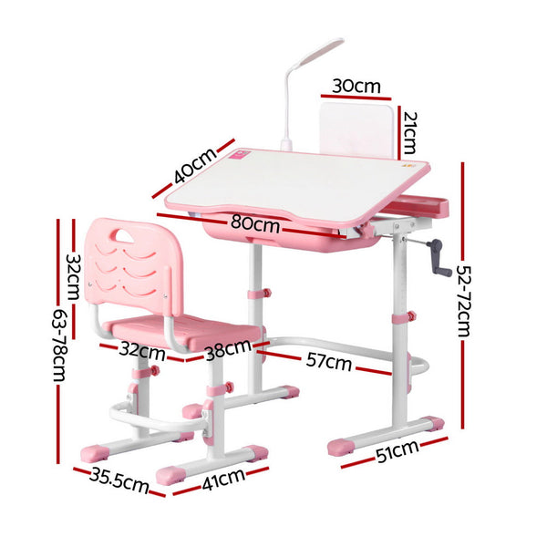 Keezi Kids Table And Chair Set Adjustable Study Desk W/ Led Lamp Reading Pink Kids Play Table & Chair Sets