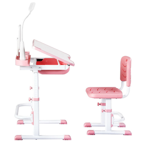 Keezi Kids Table And Chair Set Adjustable Study Desk W/ Led Lamp Reading Pink Kids Play Table & Chair Sets